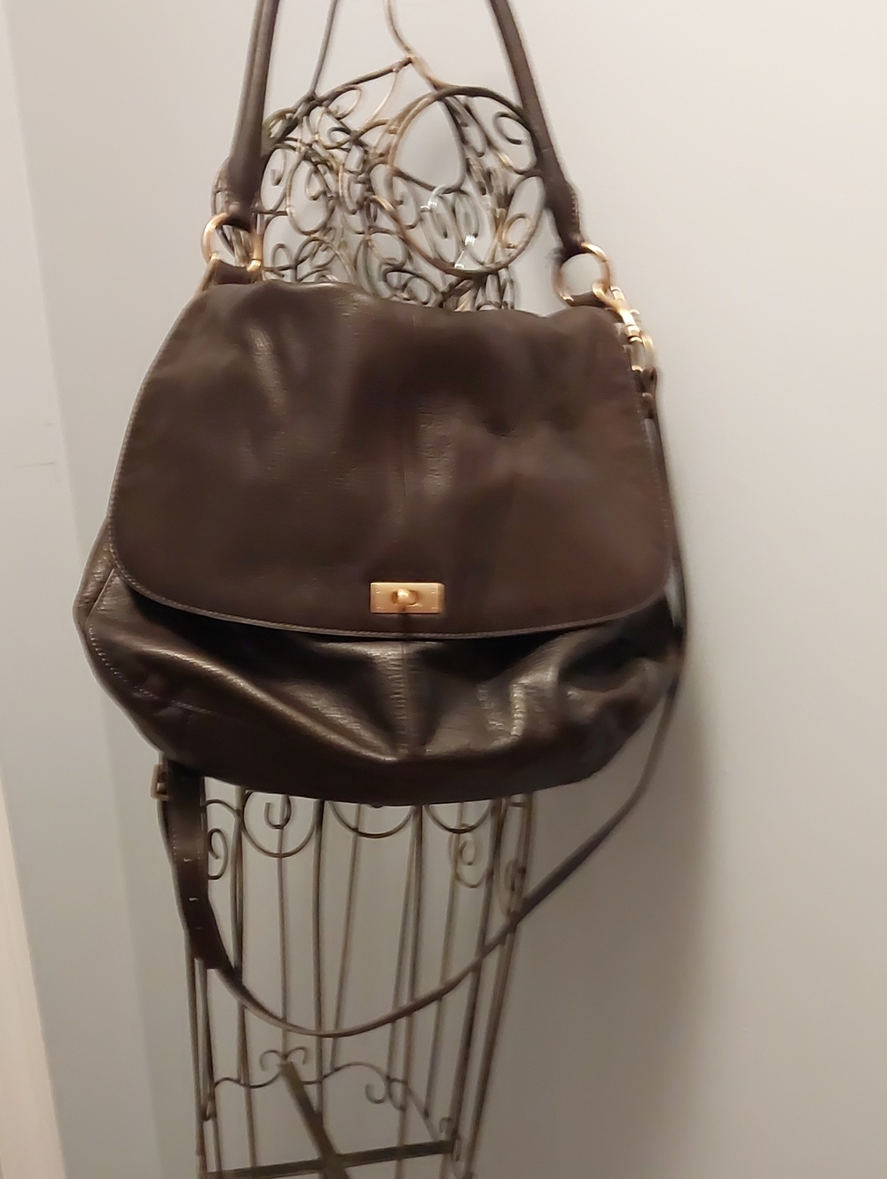 J. Crew Dark Brown Leather Shoulder Bag with Gold Hardware